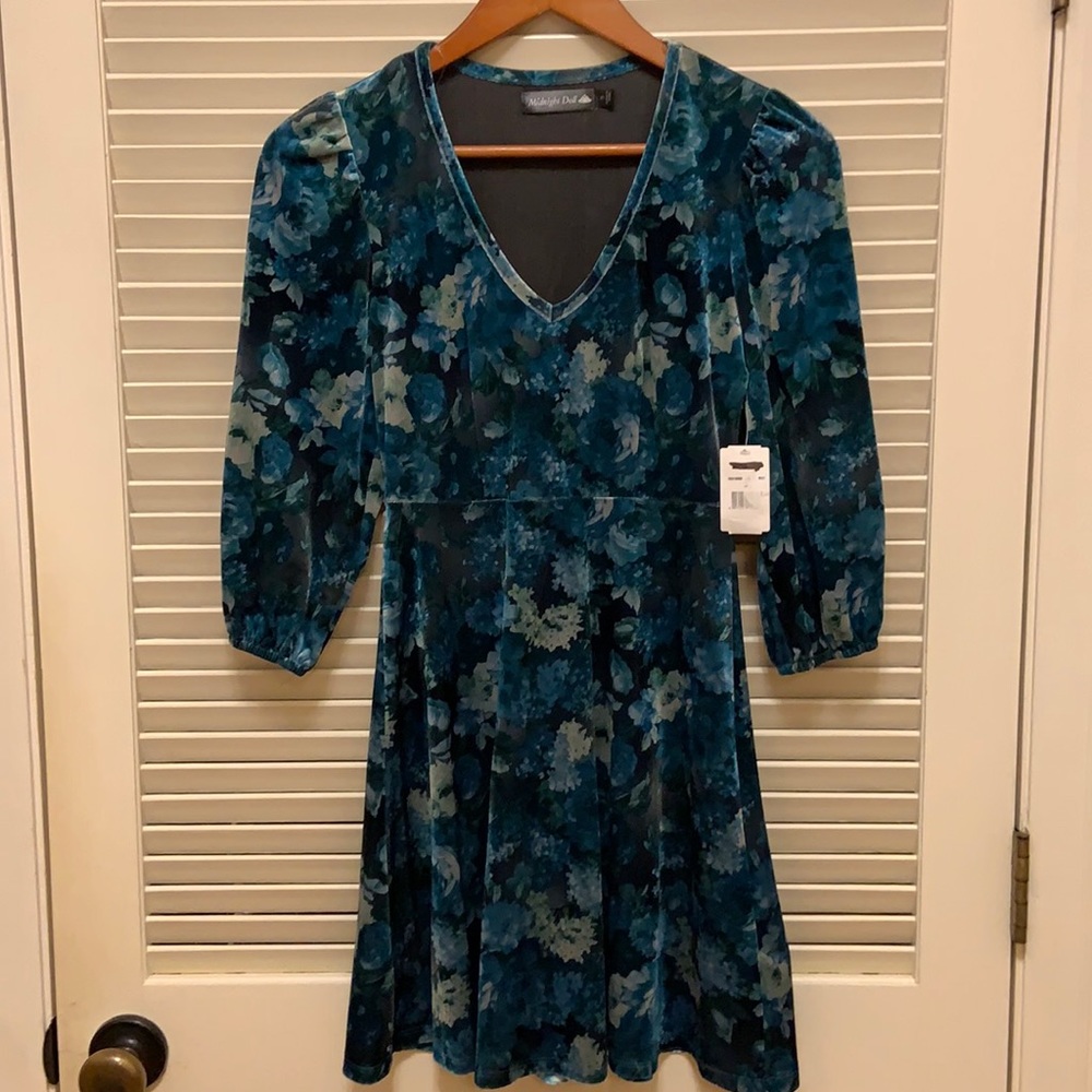 Midnight Doll Velvet Dress in Green Multi